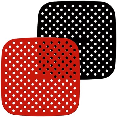 Bigqin 3 pezzi 7.5 inch Tappetino per friggitrice ad Aria in Silicone,Riutilizzabili Silicone Quadrato Tappetino Mats Liners,Cuscinetti per la Cottura a Vapore Antiaderenti Poroso,2 Rosso 1 Nero 