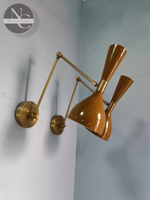 Pair Of Mid Century 1950's Brass Wall Sconce Reading Lamp - Italian Stilnovo ST
