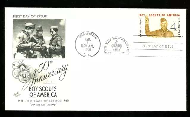 BSA BOY SCOUTS OF AMERICA 50TH ANNIVERSARY 1960 ARTCRAFT CACHET FDC unaddr