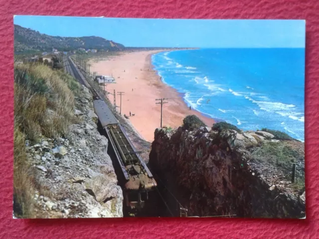 Postal Castelldefels Barcelona, Vision-Color, Playa, Tren Ferrocarril Vía..train