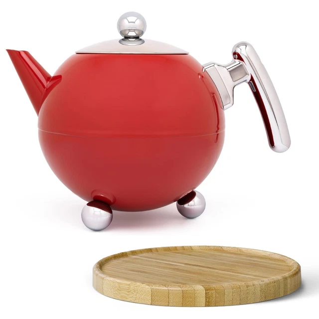 Bredemeijer Teekanne Set 1.2 L Edelstahl doppelwandig rot & Untersetzer br