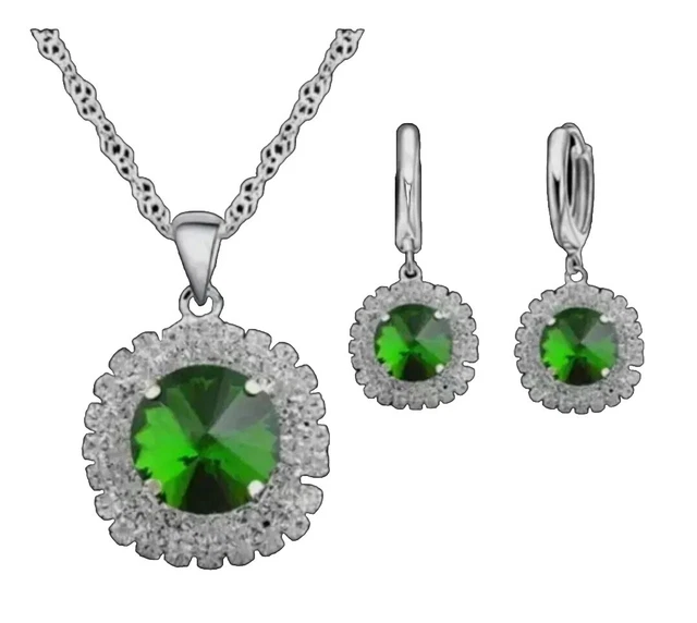 925 Sterling Silver Crystal Pendant Necklace Earring Gift Set Wedding Fashion UK