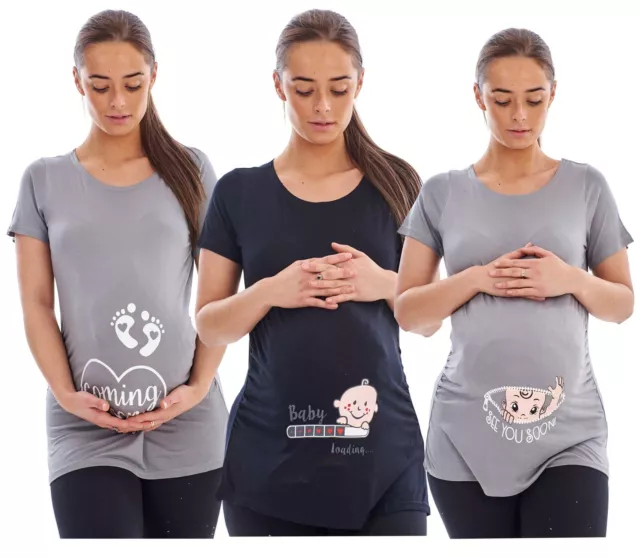 Women Maternity Ruched Top ShortSleeve Baby Loading Coming Soon See you Soon Tee