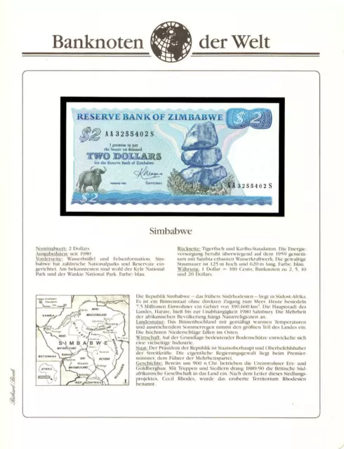 Banknotes of World  Zimbabwe 2 Dollars 1983  P-1b UNC AA3255402S