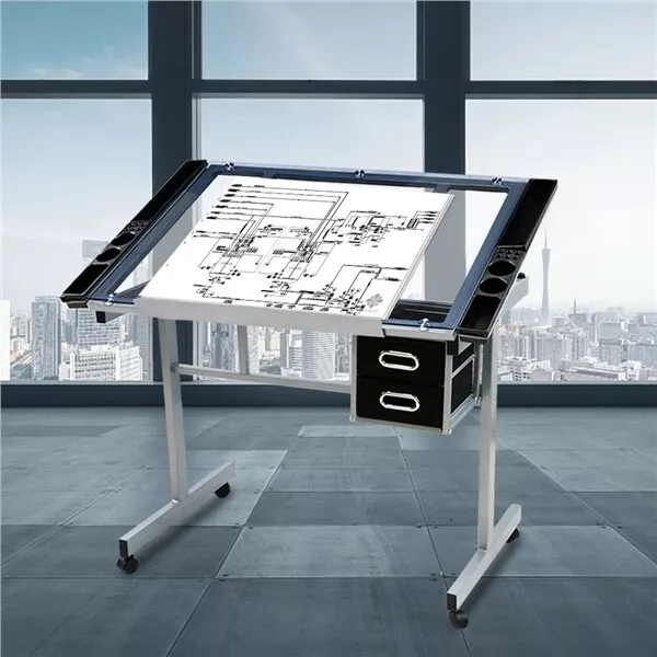 Height Adjustable Drafting Drawing Table for Kids Drawing Desk w/ Storage Drawer