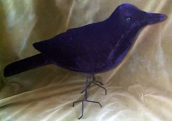 Large Real Velvet Jet Black 16 Inch Crow Bird Raven.... He Is Really Big !