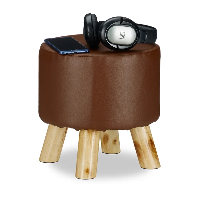 Sgabello in similpelle rotondo imbottito decorativo liscio a 4 gambe