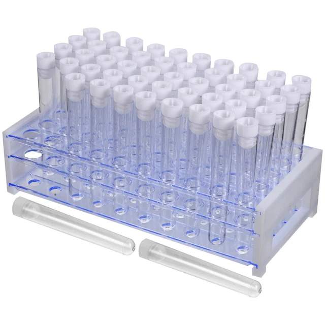 50 tubi per campione in plastica con coperchio e marcature di scala