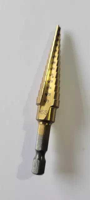 1/8"-1/2" inch Titanium Step Drill Bit 13 Steps - Quick Change Shank ( 2 Pack)