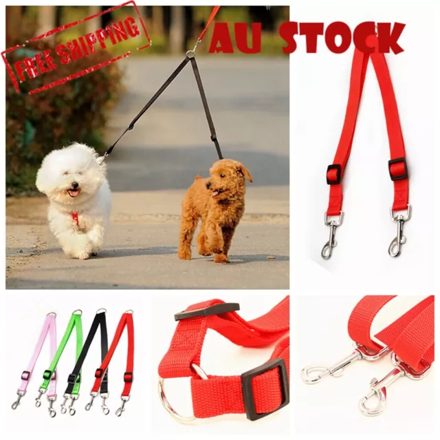 2 Way Dog Dual Leash Pet Lead Double Coupler Adjustable Walk Nylon Harness Twin