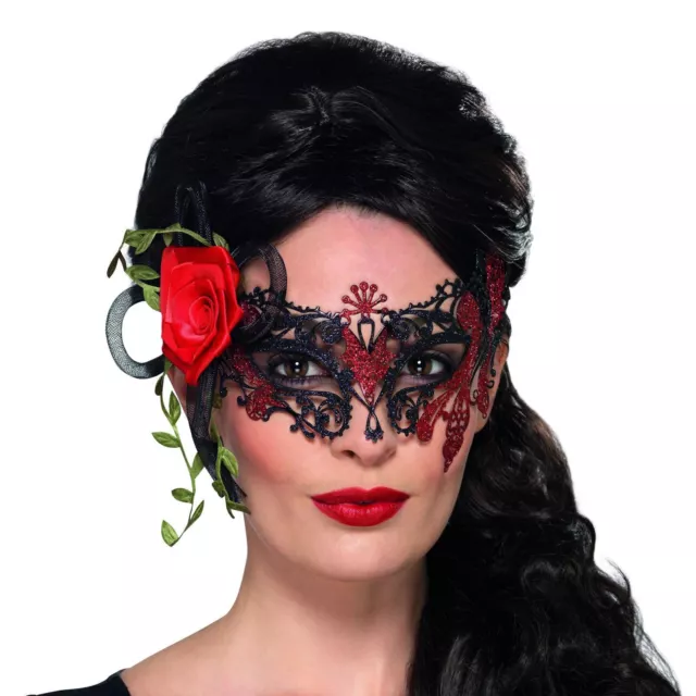 Ladies Day of the Dead Mexican Filigree Rose Eye Mask Halloween Fancy Dress