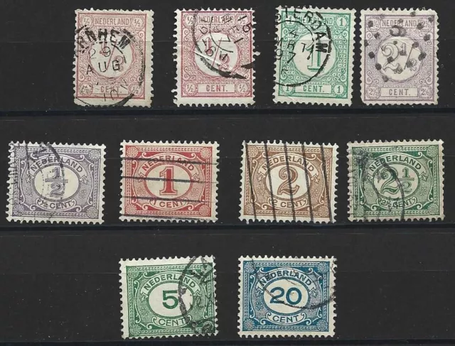 PAYS BAS - série de 10 timbres numériques Nederland oblitérés 1876 à 1921