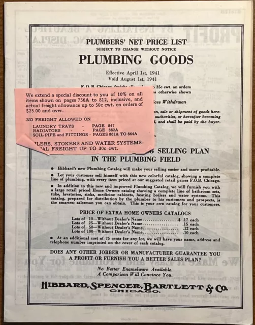 HSB Hibbard Spencer Bartlett Plumbing Goods 1941 VTG ORIG Catalog