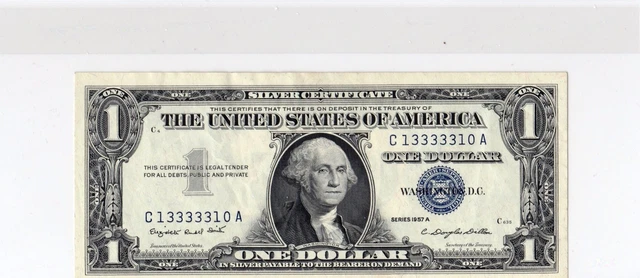 1957A $1 One Dollar Silver Certificate Bill Near Solid Repeater Fancy C13333310A