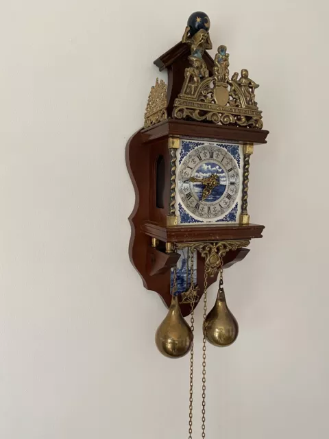 FHS Franz Hermle Weight Driven Wall Clock. Good time keeper. Chimes Hourly.