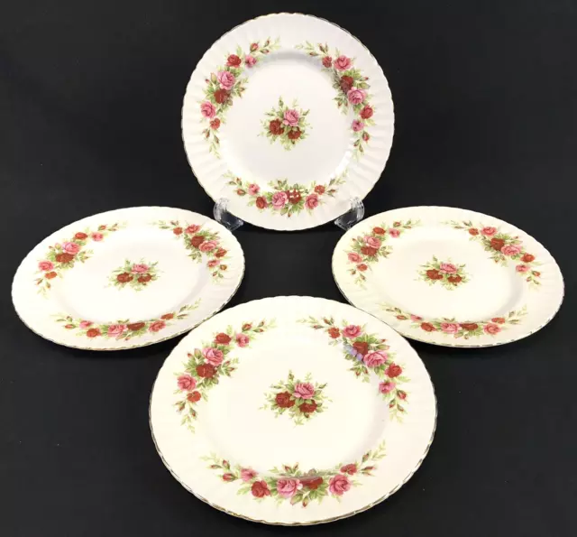 Royal Standard English Rose Salad Dessert Plates Red Pink Flower Set of 4