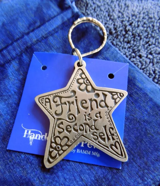 USA-Made Star-Shaped Solid Pewter Key Chain w/ quote Friend is a Second Self