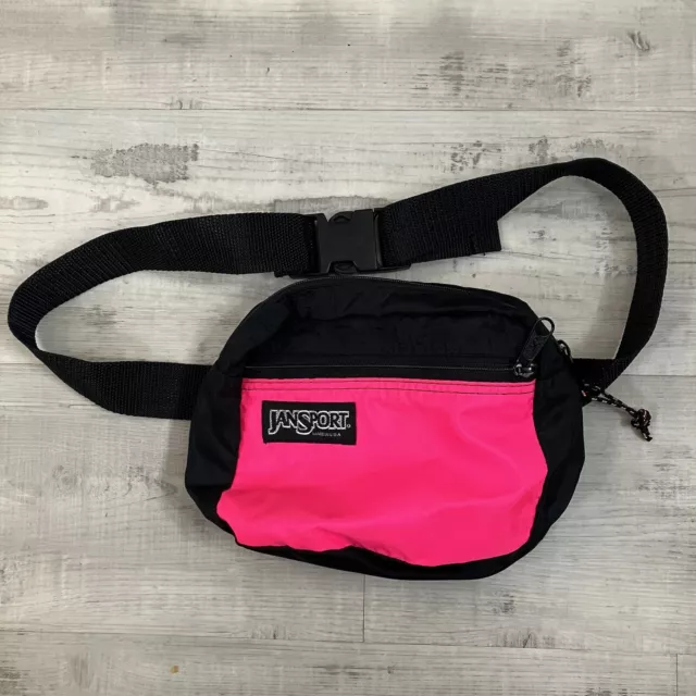 Vintage 90s Y2K Jansport Neon Pink 2 Pocket Fanny Pack Waist Zip Nylon Web Belt