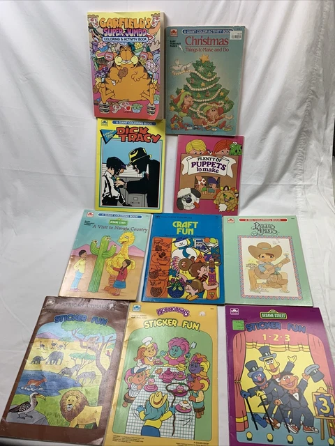 VINTAGE COLORING ACTIVITY Stickers 10 Golden Book Lot Hobnobbins Sesame