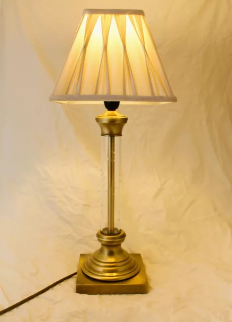 Vintage Cut Glass Column Table Lamp with an Antique Brass finish & pleated shade