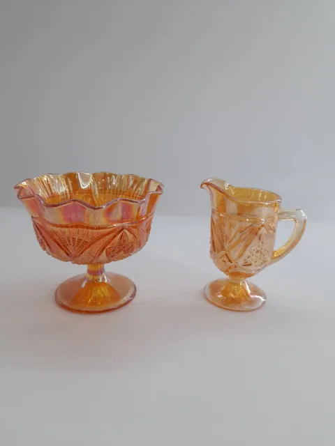 Vintage, Carnival Orange Cut Glass Bowl and Jug, Irredecent, Art Deco