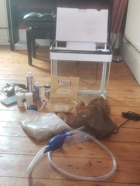 betta fish tank with supplies