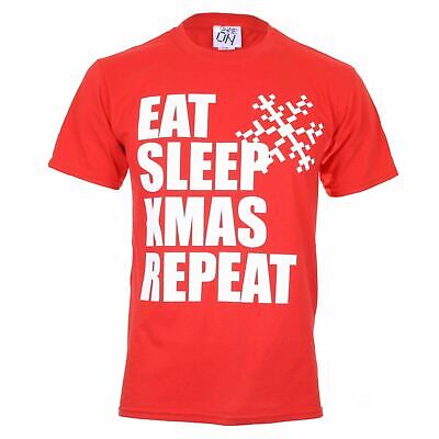 Eat Sleep Xmas Repeat Slogan Christmas T-shirt Red Mens Sizes S - XXL