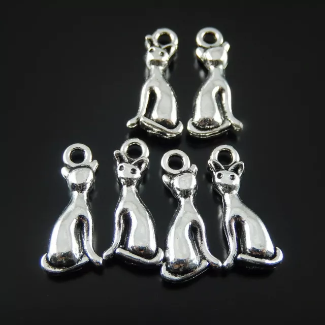 20 pcs Vintage Silver Zinc Alloy Cute Cat Charms Pendant Craft Findings 18x8x4mm