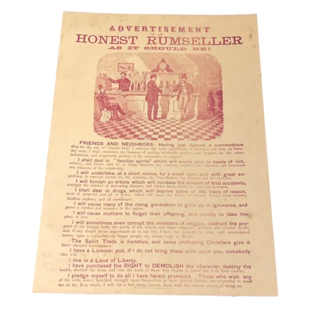 Advertisement Of An Honest Rumseller As It Should Be A Temperance Broadside Euc