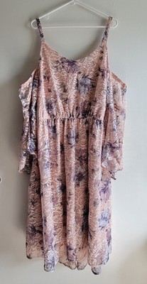 Lane Bryant Dress Size 20 Pink Floral Lace Size Cold Shoulder Flare Sleeve NEW
