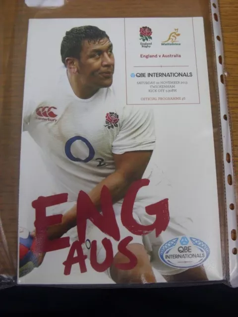 02/11/2013 Rugby Union Programme: England v Australia [At Twickenham]. FREE POST