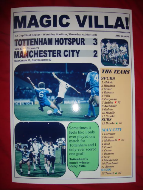 Tottenham Hotspur 3 Manchester City 2 - 1981 FA Cup final - souvenir print