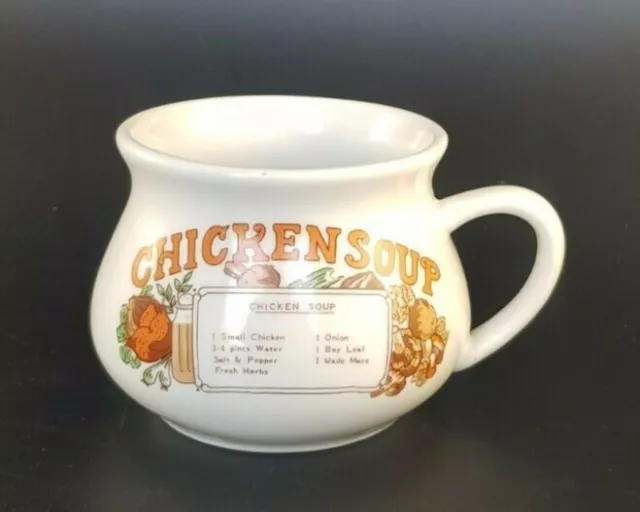 Vintage Fine Stoneware Chicken Soup Recipe Mug Cup Retro Chunky White Soup Bowl