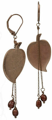 New Pilgrim Gold Bronze Earrings Pearls Heart Shaped Leaf Pendant Drop Dangle ,.