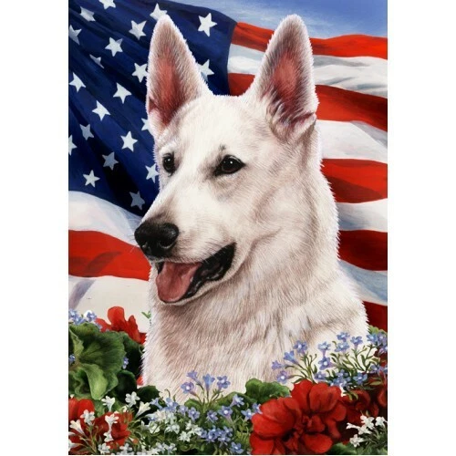 Patriotic (1) House Flag - White German Shepherd 16195