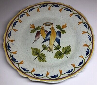 ANCIENNE ASSIETTE BRETONNE SIGNEE M.G   18ème 19 eme FRENCH ANTIQUE QUIMPER 