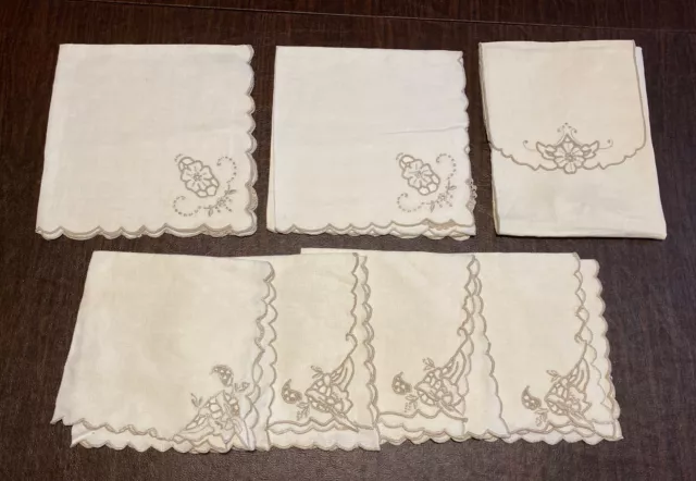 6 Vintage Cotton Luncheon Cocktail Napkins And Napkins Holder  - B26