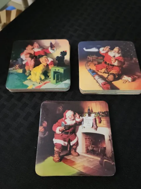 Lot Of 10 Coca-Cola Santa Claus Christmas Cork Coasters 3 Scenes