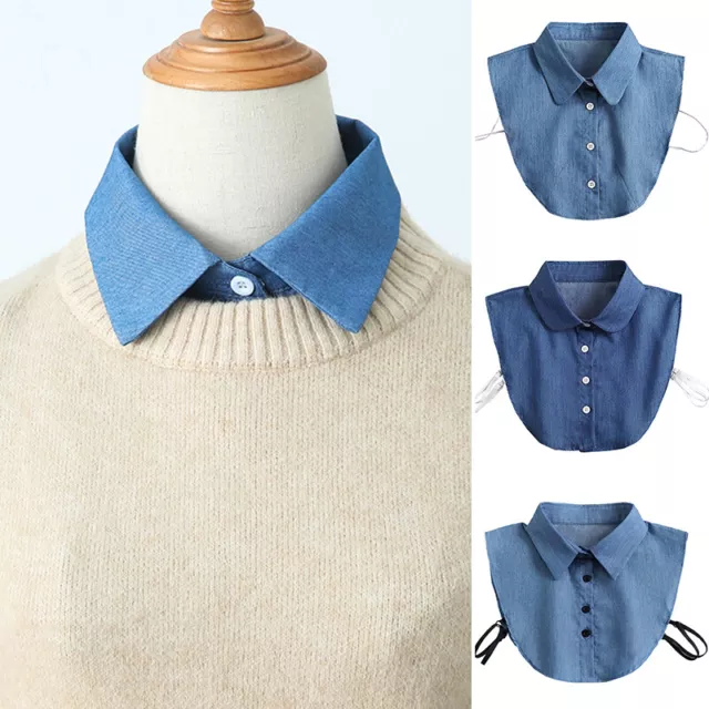 Denim Women Detachable Lapel Fake Collar Ruffles Lace False Half Shirt Blouse UK