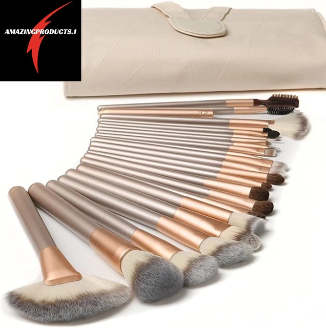 18 Pezzi Set Pennelli Trucco Professionale In Legno,Con Custodia Da Viaggio