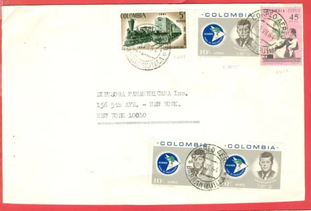 Colombia Topic KENNEDY JFK 10c X 3 ++ on BARRANGUILLA Cancel cover to USA 1964