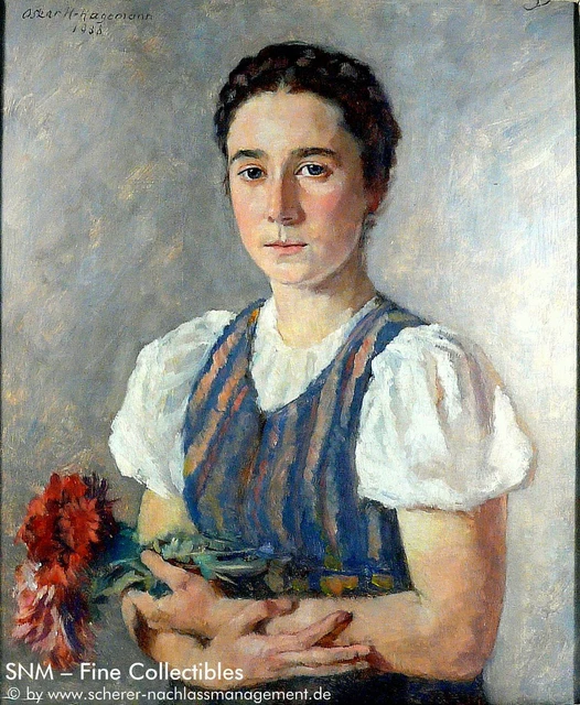 Gemälde Ölbild OSKAR H. HAGEMANN Maid 1938 House of German Arts München WW2