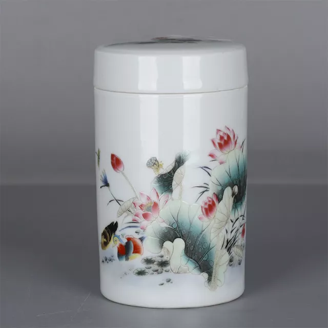 Chinese Famille Rose Porcelain Qing Guangxu Lotus Pattern Tea Caddy Pot 5.5 inch