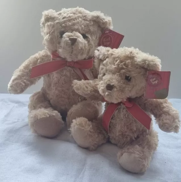 Pair Of Keel Toys Traditional Bears With Ribbon 25cm/20cm New With Tags