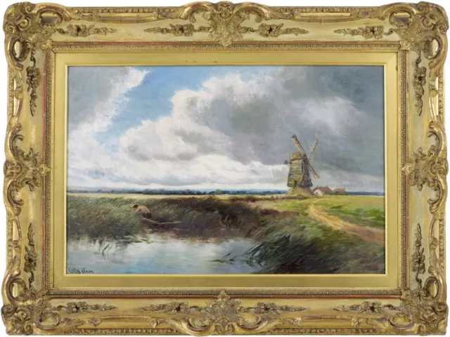Windmill in a Landscape Antique Oil Painting Early 20th Century British School