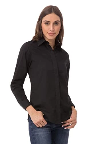 Chef Works womens Basic Dress food service uniforms server shirts, Black, Medium