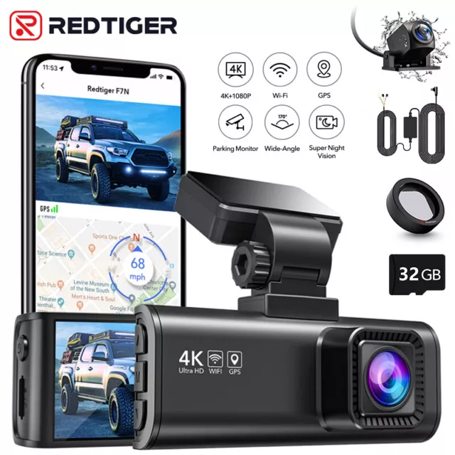 REDTIGER Dash Cam 4K Front and Rear Hardwire Kit,Polarizing Lens and SD Card