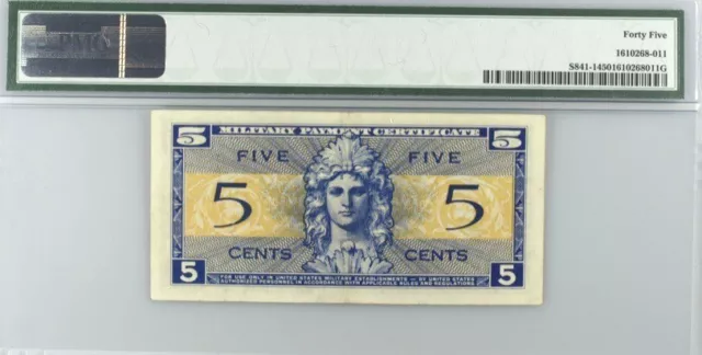 Military Payment Certificate 5c Series 521 First Printing PMG 45 XF Banknote