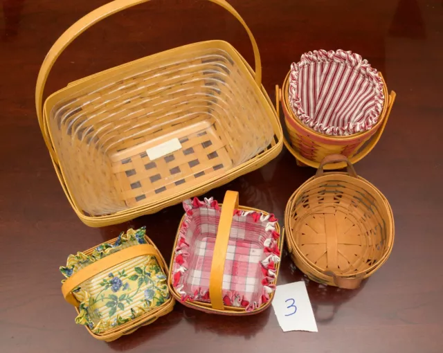 Lot of 5 FIVE Vintage 1990's Longaberger Basket LOT of 5, with Extras, VTG