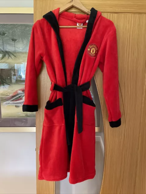 Manchester United Boys Dressing Gown Robe Hooded Fleece Kids OFFICIAL Football